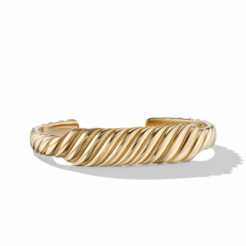 Adjustable Bracelets-Sculpted Cable Contour Cuff Bracelet in 18K Yellow Gold