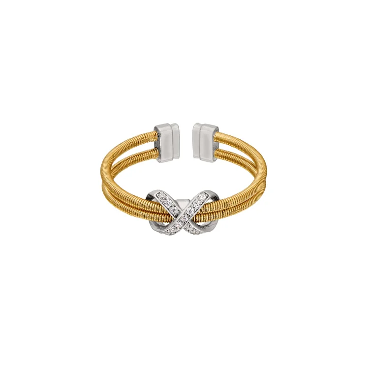 Engagement rings with sapphires and diamonds-Gold Finish Sterling Silver Two Cable Cuff Ring with Rhodium Finish Simulated Diamond Infinity