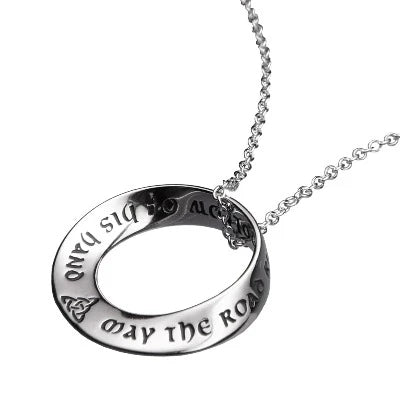 Custom engraved heart necklaces-May The Road Rise To Meet You Sterling Silver Necklace