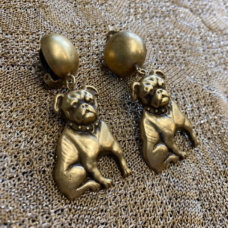 Gold Earrings For Casual Style-Bulldog earrings by Joseff of Hollywood