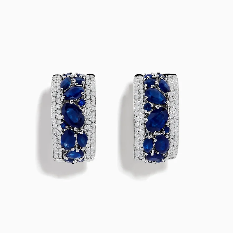 Statement Earrings For Glamorous Touch-14K White Gold Sapphire and Diamond Huggie Earrings