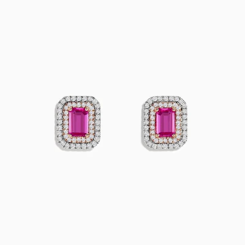 Fashionable Earrings For Weddings-14K Two Tone Gold Pink Sapphire and Diamond Earrings