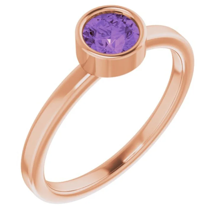 Gemstone wedding rings-14K Rose 5 mm Natural Amethyst Ring