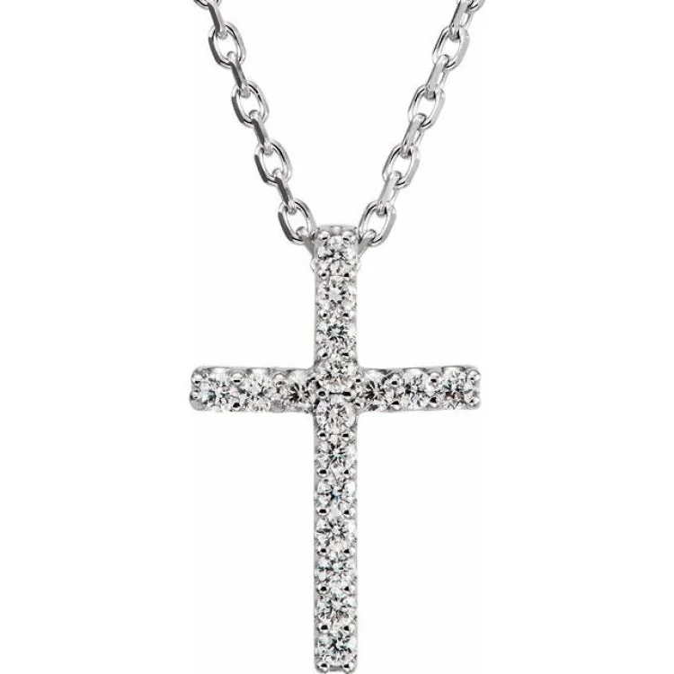 Personalized long necklaces for moms-14K White .06 CTW Natural Diamond Petite Cross 16" Necklace