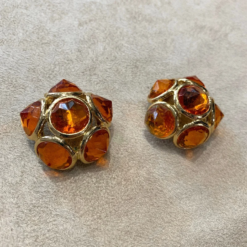 Vintage Drop Earrings For Classic Style-Vintage Yves Saint Laurent earrings YSL Amber Crystal Glass Clip on