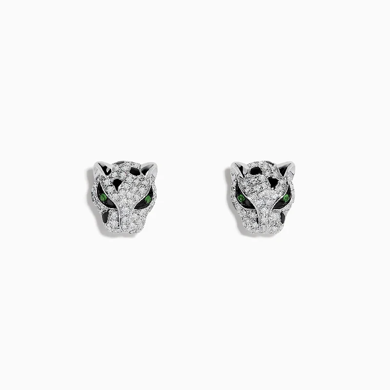 Statement Earrings For Red Carpet Looks-Signature 14K White Gold Tsavorite and Diamond Panther Stud Earrings