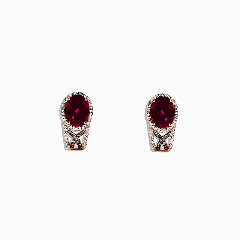 Pearl Earrings For Elegant Look-14K Rose Gold Rhodolite Garnet and Diamond Earrings, 4.92 TCW