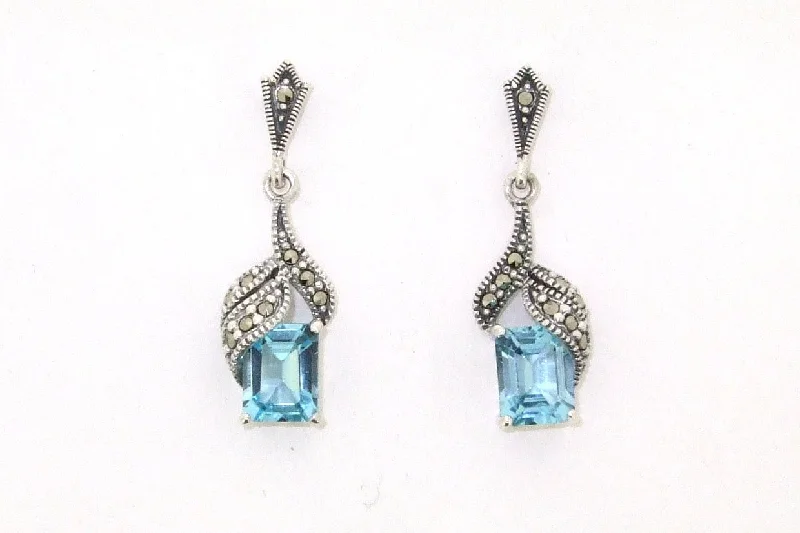 Unique Stud Earrings For Statement Style-Blue Topaz Art Deco oblong Earrings