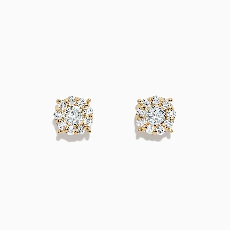 Statement Earrings For Special Events-Bouquet 14K Yellow Gold Diamond Cluster Earrings, 0.93 TCW