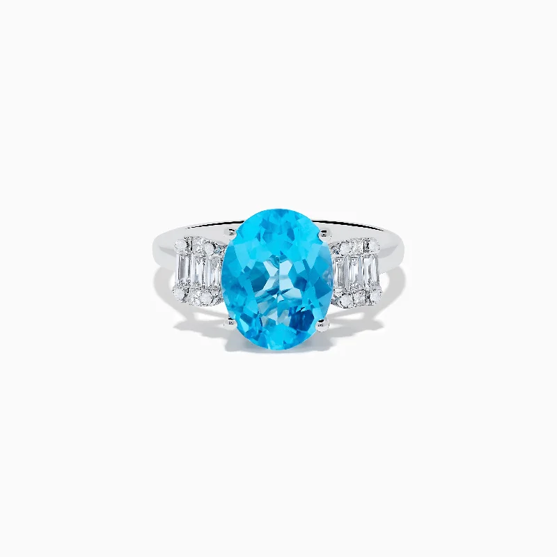 Men’s gold rings-Ocean Bleu 14K White Gold Blue Topaz and Diamond