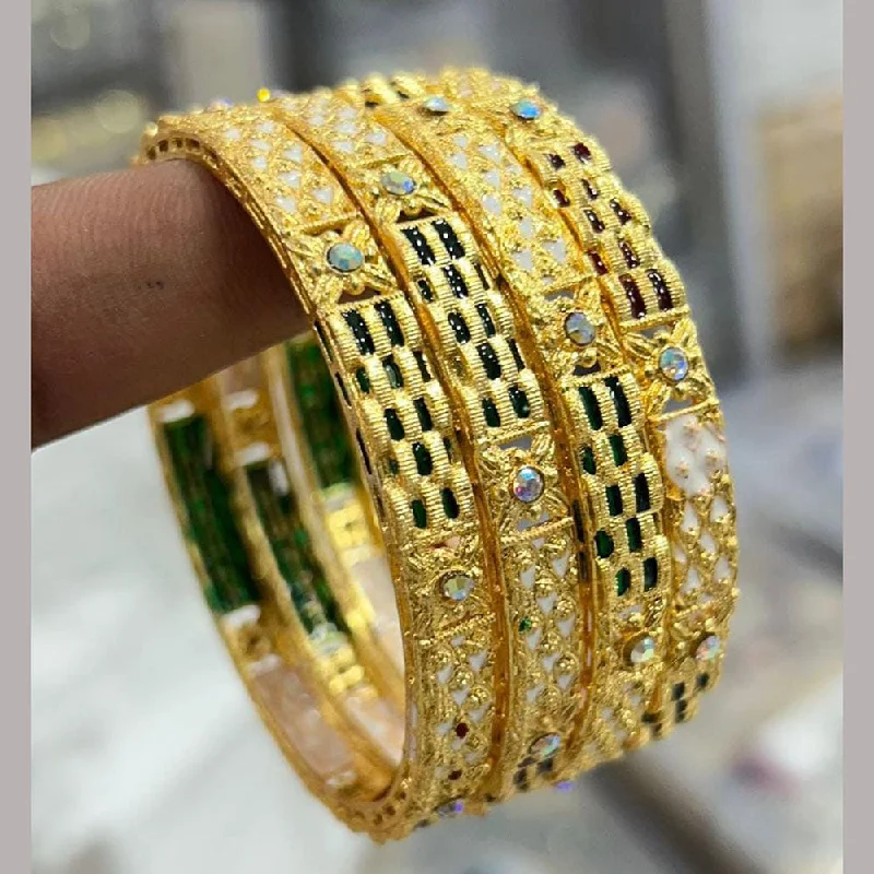 multi-layered bracelets-Bangles with geometric designs for contemporary style-Pooja Bangles Gold Plated Austrian Stone Meenakari Bangles Set