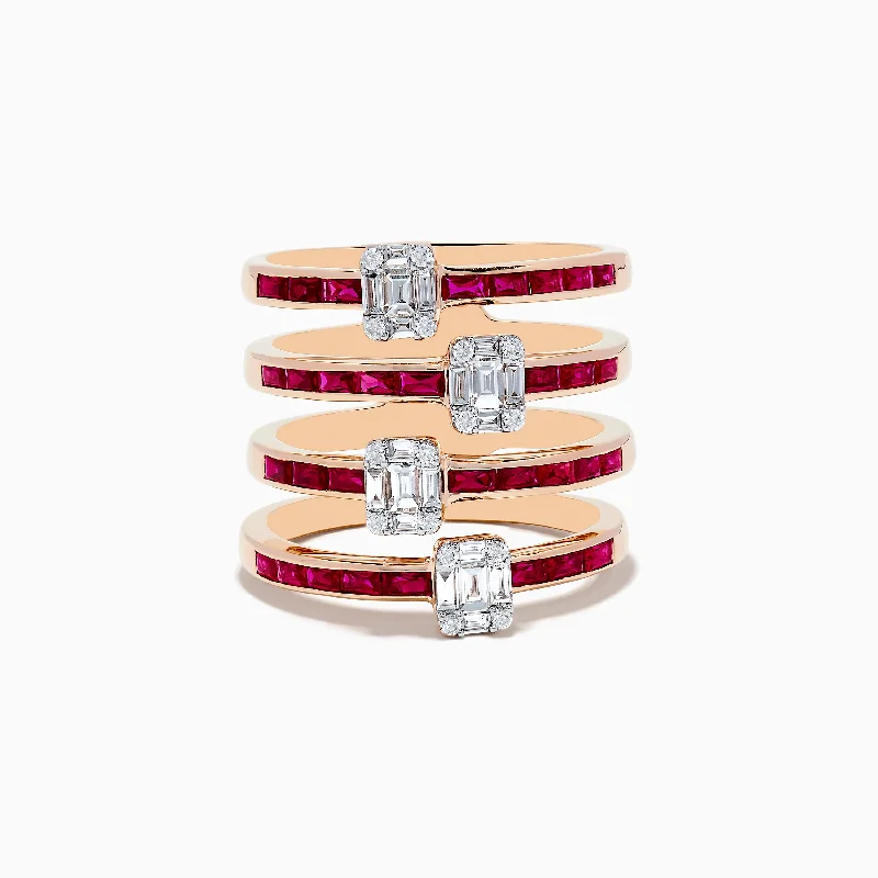 Silver wedding rings-Pave Rose 14K Rose Gold Diamond and Ruby Ring