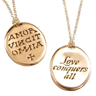 Men’s necklace sets with pendants-Love Conquers All Sterling Silver and 14K Gold Necklace