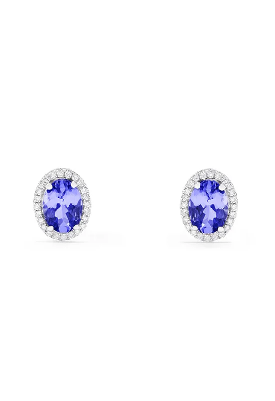 Stylish Gold Earrings For Casual Fashion-14K White Gold Tanzanite and Diamond Stud Earrings, 2.20 TCW