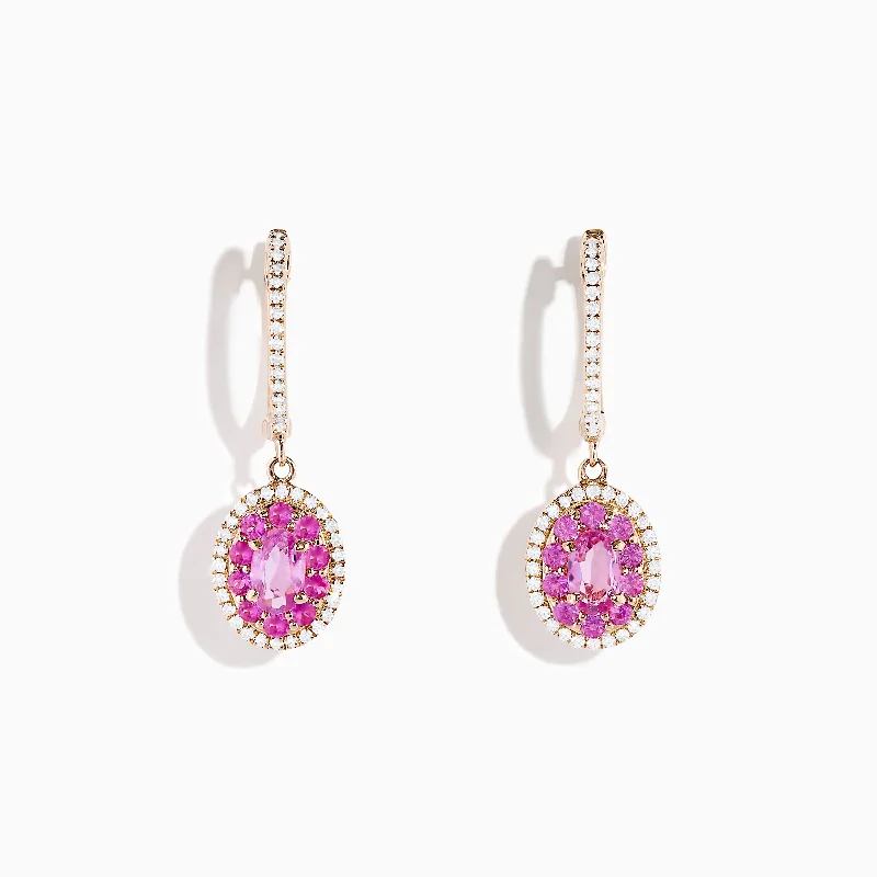 Stud Earrings For Simple Elegance-14K Rose Gold Pink Sapphire and Diamond Earrings