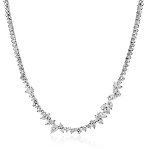 Stylish charm necklaces for parties-Multi Shape Diamond Necklace in White Gold by Simon G