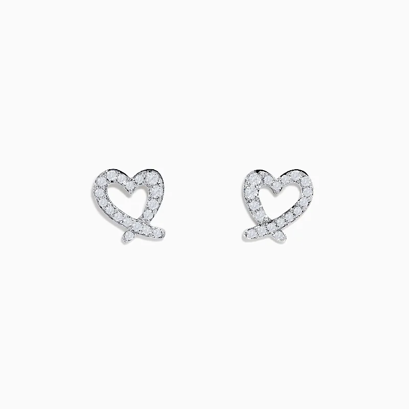 High-End Earrings For Luxury Look-14K White Gold Diamond Heart Earrings