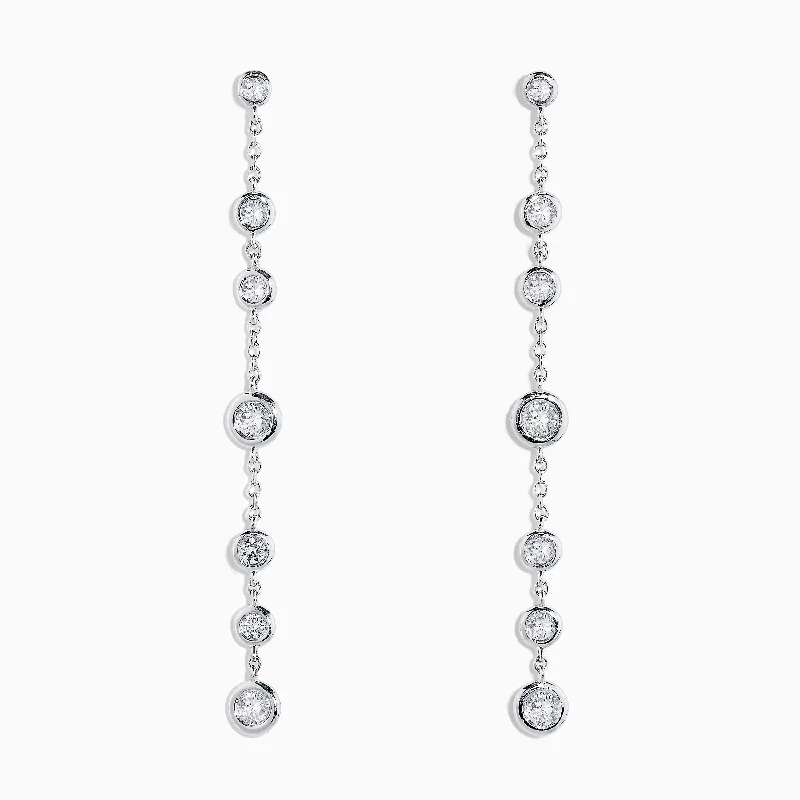 Beautiful Gold Earrings For Women-14K White Gold Diamond Stationary Drop Earrings