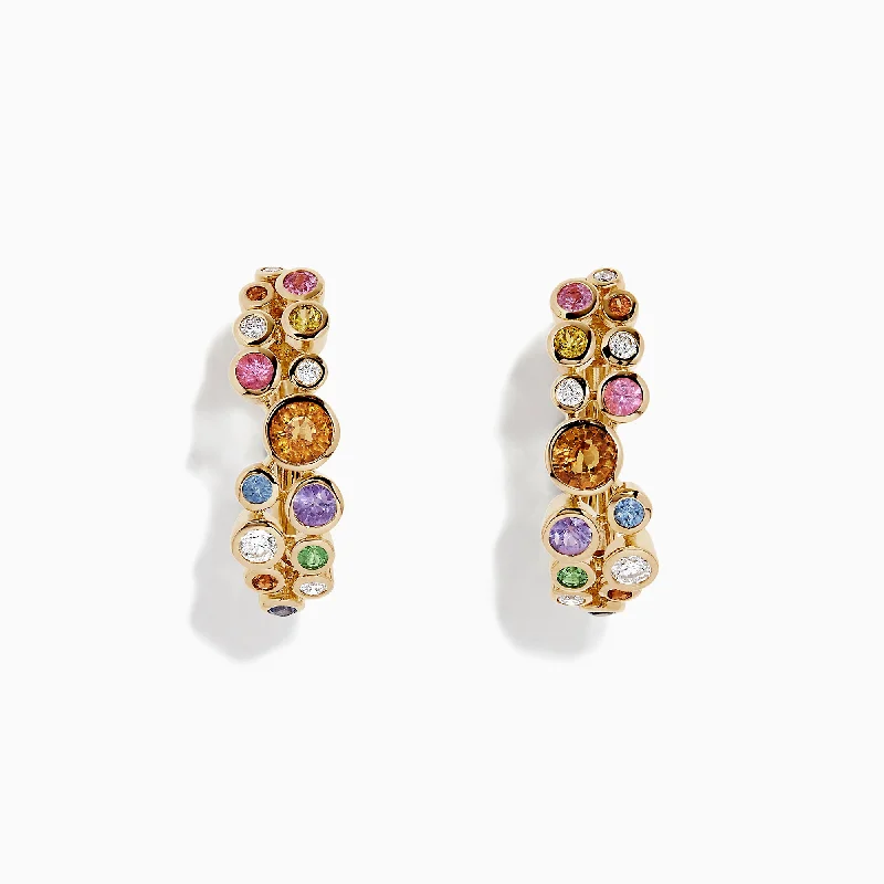 Dainty Earrings For Subtle Elegance-Watercolors 14K Gold Multi Sapphire and Diamond Earrings, 1.59 TCW