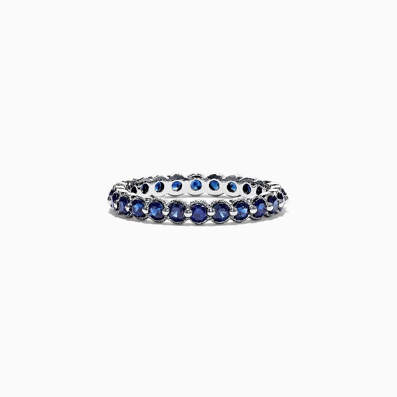 Elegant wedding bands-Royale Bleu 14K White Gold Blue Sapphire Eternity Band Ring, 1.25 TCW