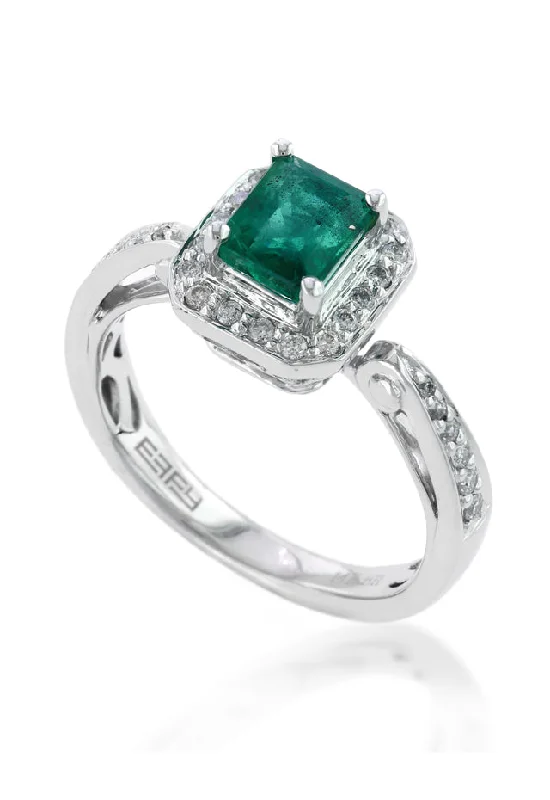 Infinity rings-Gemma 14K White Gold Emerald & Diamond Ring, 0.74 TCW