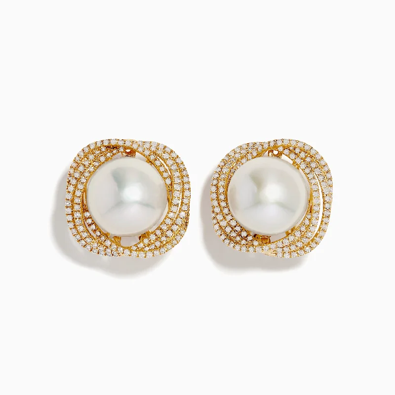 Simple Drop Earrings For Chic Look-14K Yellow Gold Diamond Fresh Water Pearl Earrings