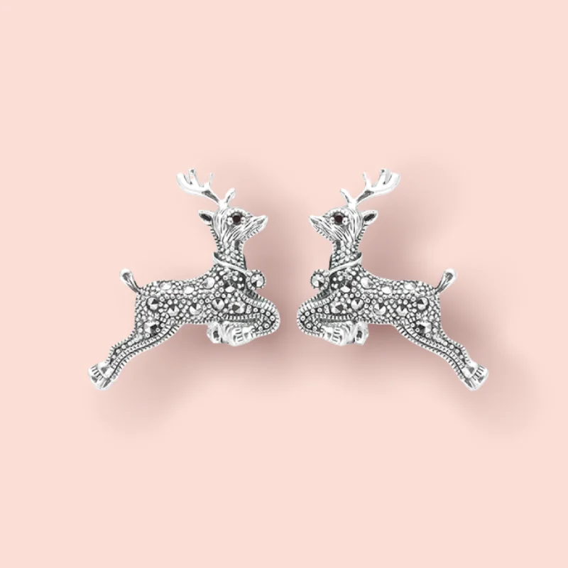 Classic Hoop Earrings For Every Outfit-Reindeer Earrings Silver Marcasite