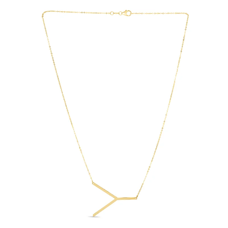 Layered necklaces for trendy outfits-14K Gold Large Initial Y Necklace