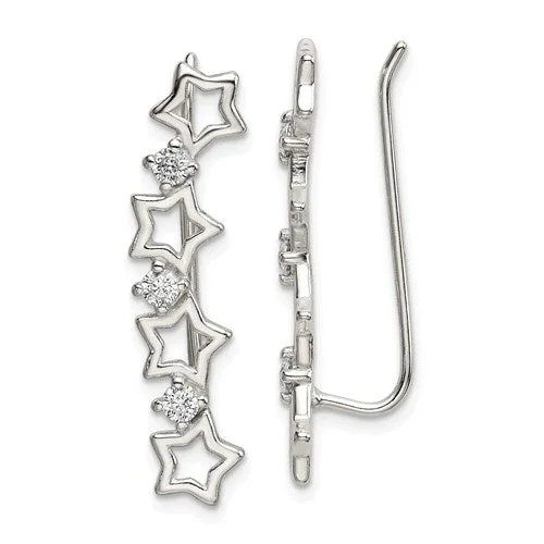 Bold Drop Earrings For Fashion Enthusiasts-Sterling Silver CZ Multiple Star Ear Climber Earrings