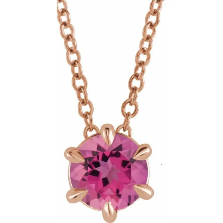 Men's pendant necklaces-14K Rose 5 mm Natural Pink Tourmaline Solitaire 16-18" Necklace