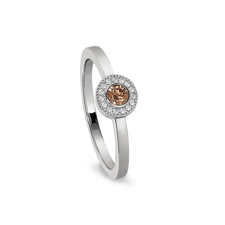 Matching wedding bands-Platinum Finish Sterling Silver Micropave Round Simulated Citrine Ring with Simulated Diamonds Size 5