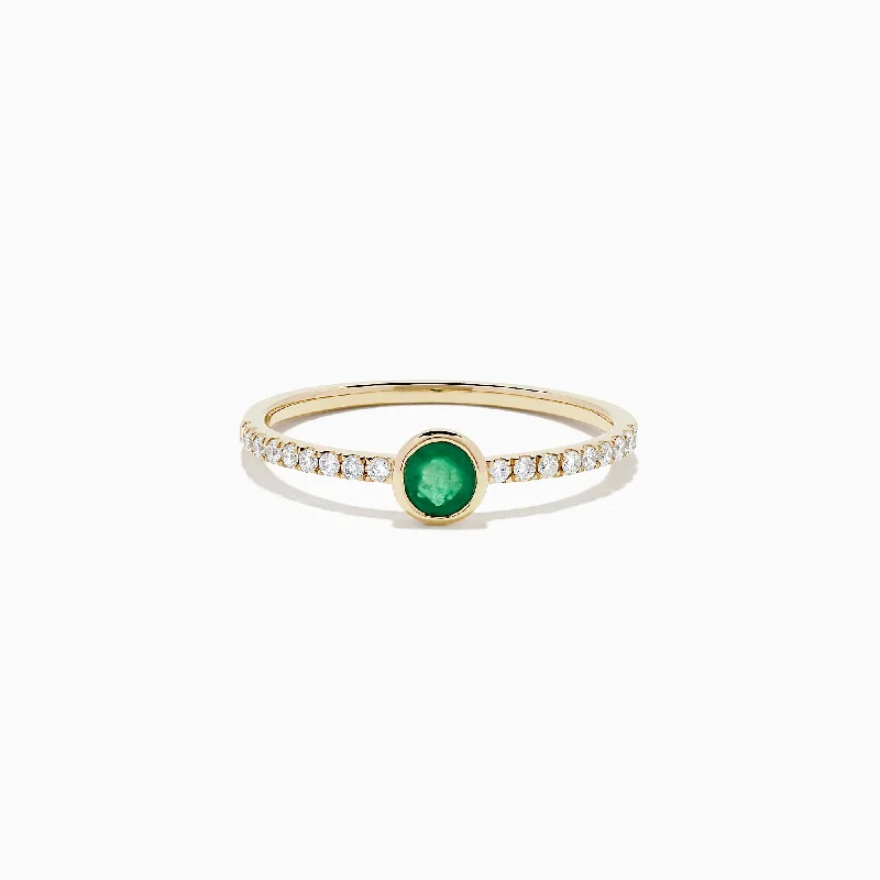 Custom wedding bands for women-Brasilica 14K Yellow Gold Emerald and Diamond Ring, 0.37 TCW