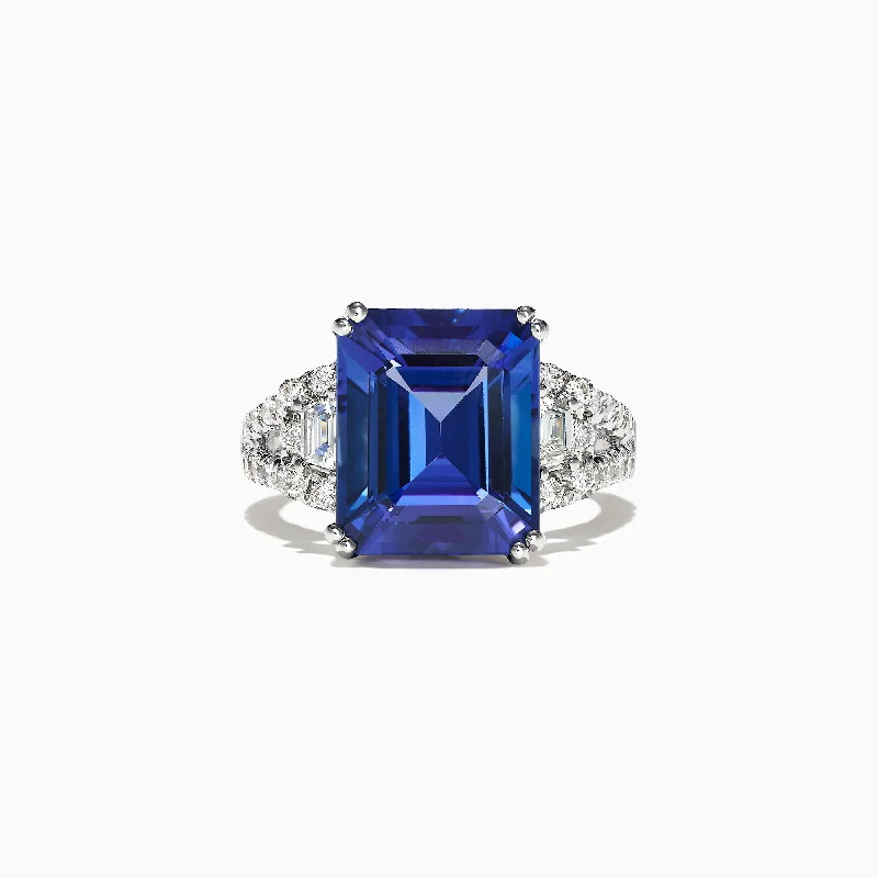 Wedding rings for women with diamonds-Limited Edition 18K White Gold Tanzanite Diamond Ring, 8.22 TCW