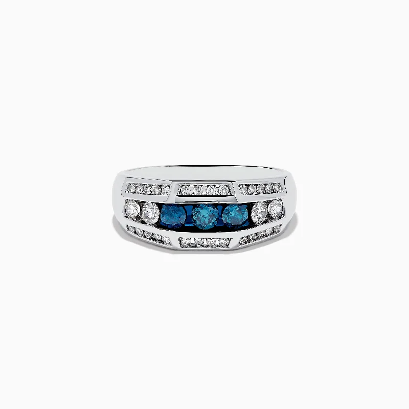 Men’s engagement rings-Men's 14K White Gold Blue and White Diamond Ring