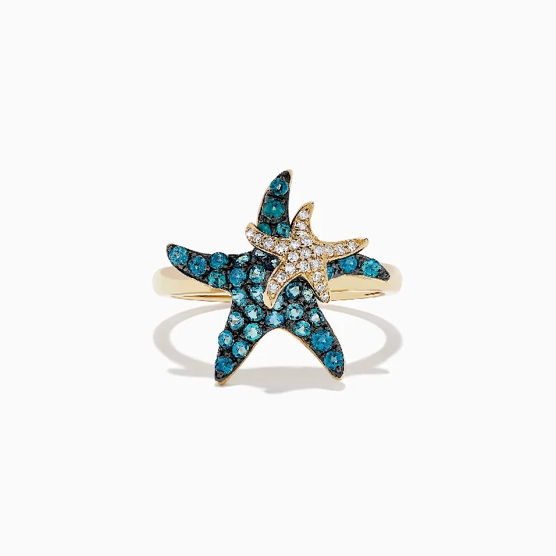 Custom rings with engravings-Seaside 14K Gold Alexandrite and Diamond Starfish Ring, 0.95 TCW