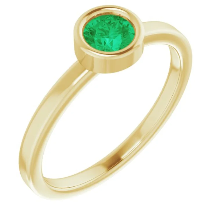 Silver custom rings-14K Yellow 4.5 mm Natural Emerald Ring