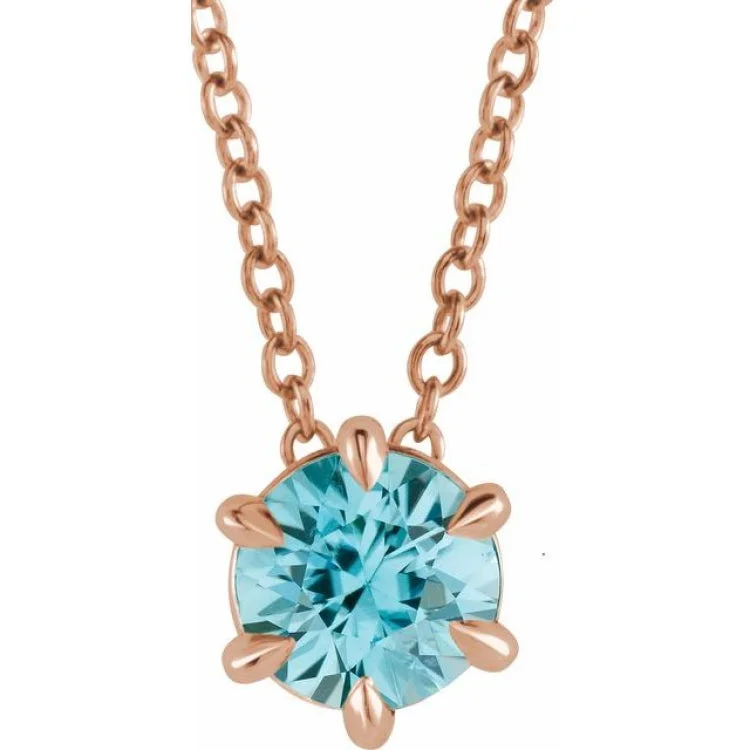 Elegant gemstone pendant necklaces-14K Rose 4 mm Natural Aquamarine Solitaire 16-18" Necklace