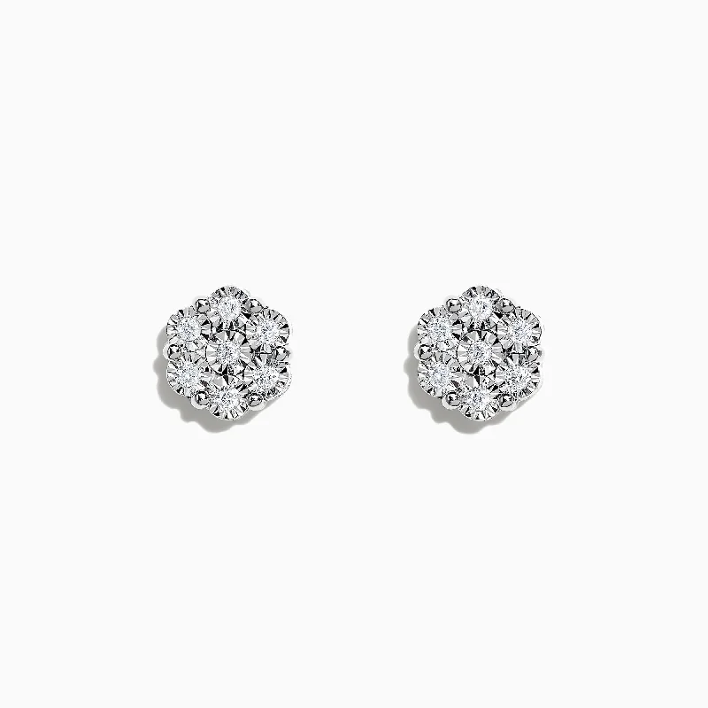 Colorful Stud Earrings For Fun Looks-925 Sterling Silver Diamond Bouquet Stud Earrings, 0.14 TCW