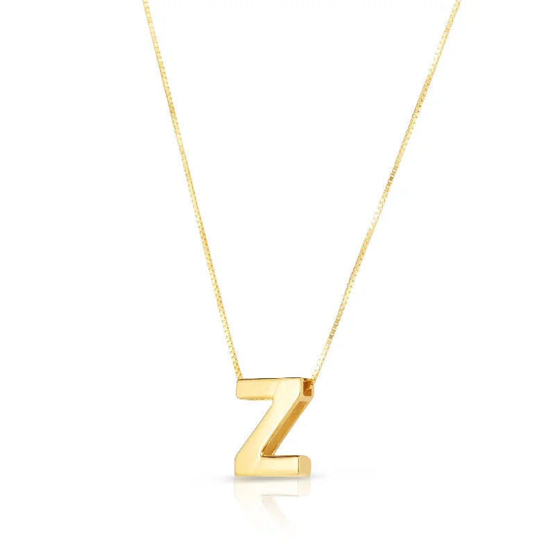 Minimalist pendant necklaces-14K Gold Block Letter Initial Z Necklace