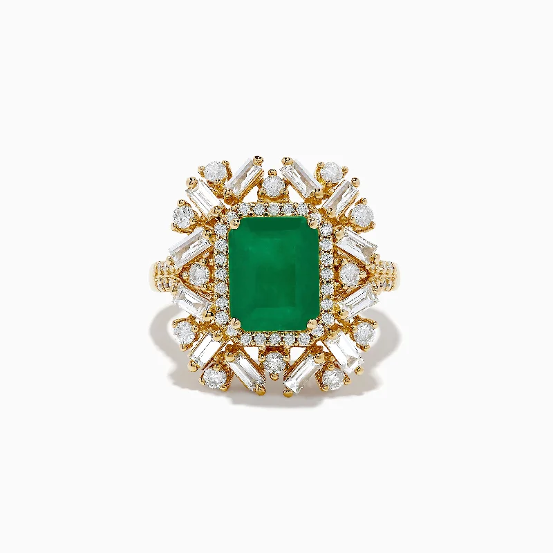 Gold promise rings-Brasilica 14K Yellow Gold Emerald and Diamond Ring