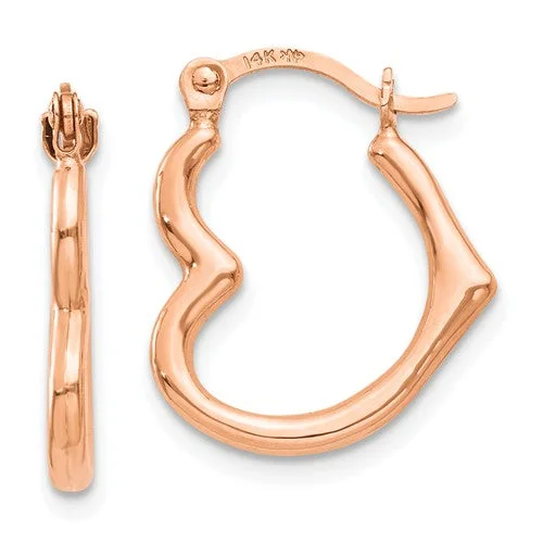 Cute Dangle Earrings For Casual Looks-14k Rose Gold 16mm Heart Hinged Hoop Earrings