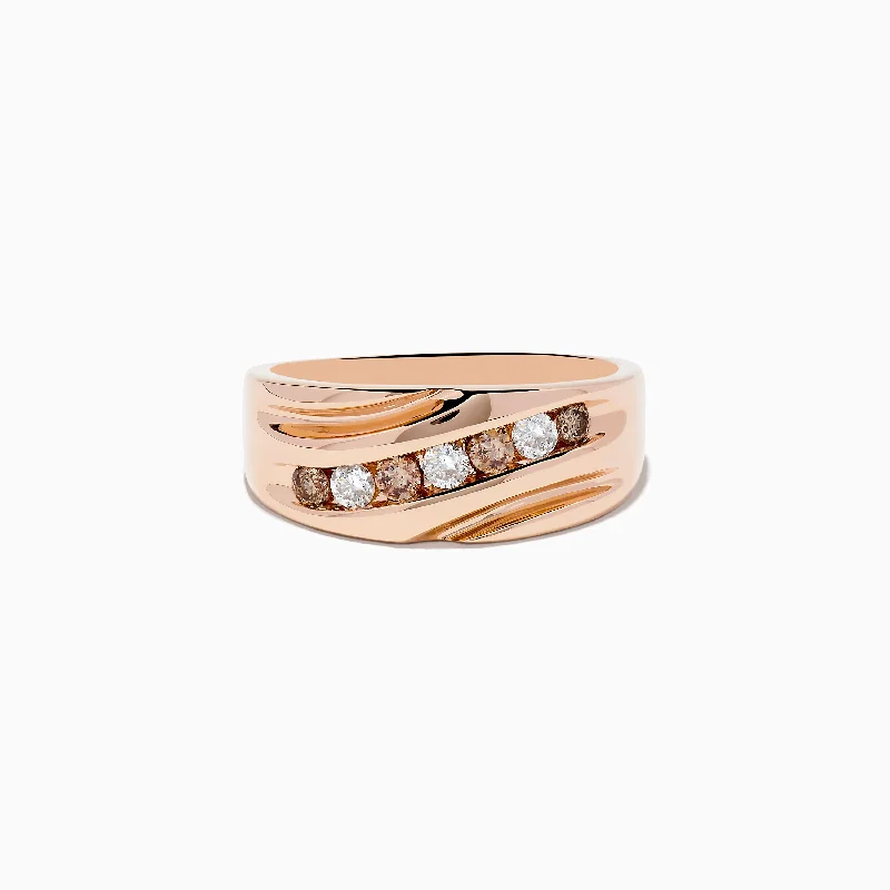 Adjustable silver rings-Men's 14K Rose Gold Espresso and White Diamond Ring