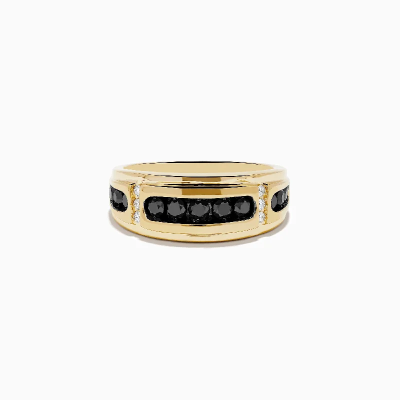 Stackable gold rings-Men's 14K Yellow Gold Black and White Diamond Ring