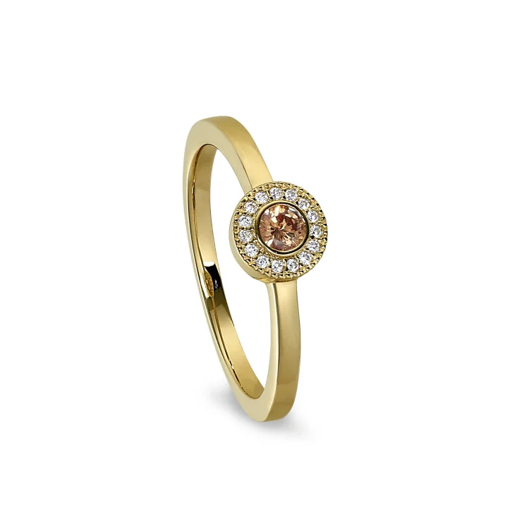 Stackable gold rings-Gold Finish Sterling Silver Micropave Round Simulated Citrine Ring with Simulated Diamonds Size 6