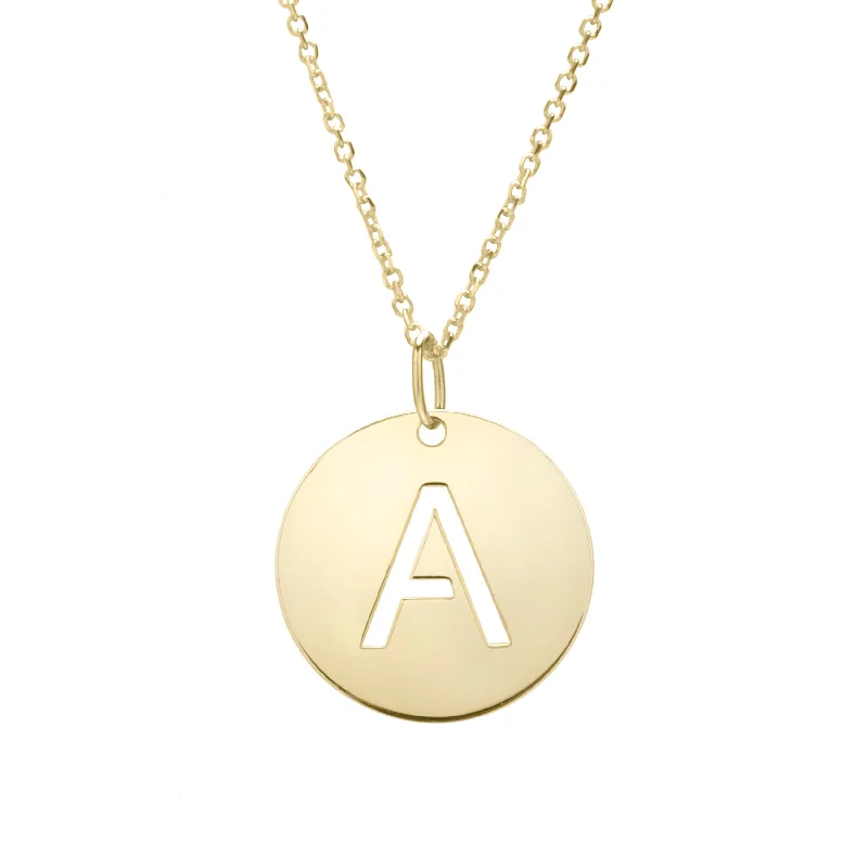 Elegant long chain necklaces-14K Gold Disc Initial A Necklace