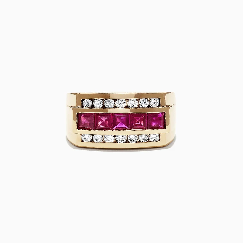 Classic wedding rings for men-Men's 14K Yellow Gold Diamond Ruby Ring, 2.59 TCW