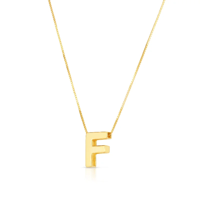 Inspirational phrase necklaces-14K Gold Block Letter Initial F Necklace