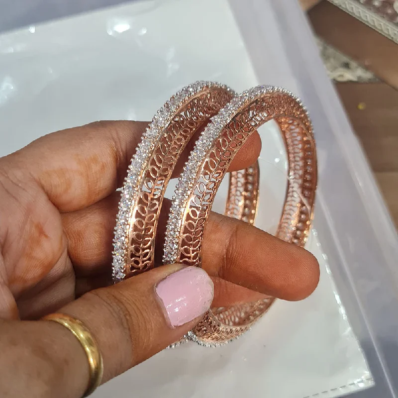 handmade string bracelets-Bangles for moms with intricate patterns-JCM Rose Gold Plated AD Stone Bangle Set