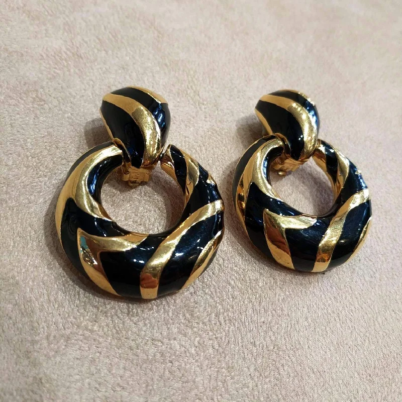 Statement Earrings For Fashion Lovers-Black Gold Enamel Ciner Earrings