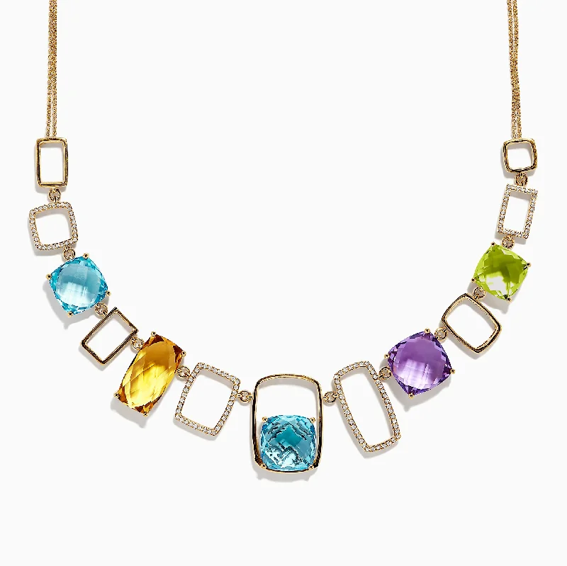 Custom heart necklaces for loved ones-Mosaic 14K Yellow Gold Multi Gemstone and Diamond Necklace, 42.82 TCW